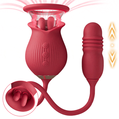 Acmejoy Rose 10 Dildo-Vibrator mit Zungenlecken und Stoßen, Klitoris- und Brustwarzenstimulator