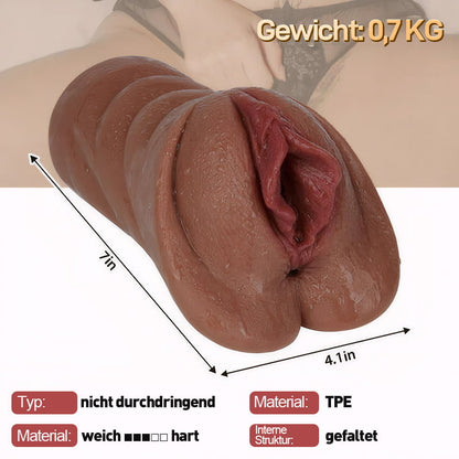 Lebensechte Taschenmuschi, weiches und haltbares Material, realistisch strukturierte Vagina und enger Anus, 2-in-1-Löcher