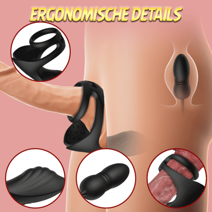 Acmejoy - 9 Thrusting & Vibrating Prostate Massager with Dual Cocking Rings Testicular Stimulator
