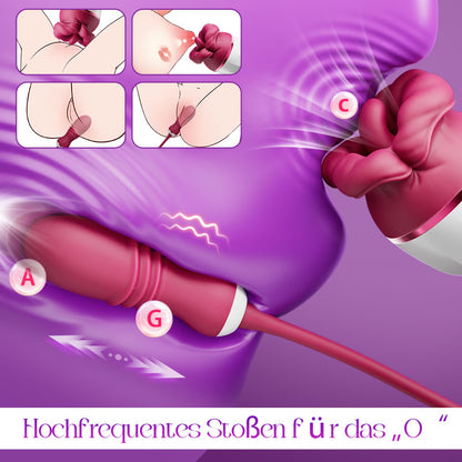 Elowen - Großer Mund mit Zungenlecken für Klitoris- und Brustwarzenstimulation, stoßender Vibrator für den G-Punkt.